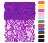 Swpeet 5 Yard by 3.15" Wide Purple Lace Fabric Stretch Elastic, Trim Lace Ribbon, Elastic Sewing Trim Ribbon for Garment, Headbands, Wedding Bouquet Making DIY Crafts
