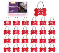 Swpeet 50Pcs 1-25 Number Red Bone-shaped Aluminum Number Tags with Key Rings Assortment Kit, Metal Keychain Tag with Keyrings Numbered Key Tags ID Tags for Coding, Decoration