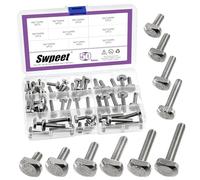 Swpeet 50Pcs 10 Sizes M5 M6 T Slot Drop-in Bolt Assortment Kit, Stainless Steel Thread T Slot Bolts, Hammer Head Bolt, T-Bolt, T Track Bolts, T Shape Stud Sliding Screw for Universal T Track
