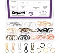 Swpeet 50Pcs 5 Colors 40MM Push Gate Snap Hook Clasps with Key Rings Assortment Kit, Swivel Clasps Lanyard Snap Hooks, Key Chain Clip Hooks and Split Key Rings Kit for Lanyard Handbag DIY Crafts