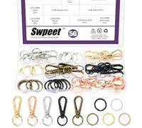 Swpeet 50Pcs 5 Colors 50MM Push Gate Snap Hook Clasps with Key Rings Assortment Kit, Swivel Clasps Lanyard Snap Hooks, Key Chain Clip Hooks and Split Key Rings Kit for Lanyard Handbag DIY Crafts