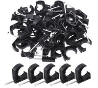 Swpeet 50Pcs Black Color Half Clamp J-Hook with Nail Assortment Kit, Plastic Small J Clamps Half Clamp Fixture, Cable Tacks Pex Hangers Ideal for 3/4" PEX Tubing Pipe Support