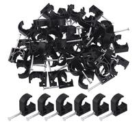 Swpeet 50Pcs Black Color Half Clamp J-Hook with Nail Assortment Kit, Plastic Small J Clamps Half Clamp Fixture, Cable Tacks Pex Hangers Ideal for 1/2" PEX Tubing Pipe Support