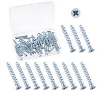 Swpeet 50Pcs M5 x 35mm Blue-white Zinc Plated Carbon Steel Confirmat Screws Assortment Kit, Phillips Drive Countersunk Self-Tapping Furniture Connecting Screw for Assembly and Mounting
