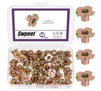 Swpeet 50Pcs M6×10 Color Zinc Plated T-Nuts, 4-Pronged Tee Nut, Threaded Inserts, Bolt Dropper T-Nut Wood Insert for Furniture, Cabinet, Wood, Rock Climbing Holds