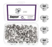 Swpeet 50Pcs M6×10 Nickel Plated T-Nuts, 4-Pronged Tee Nut, Threaded Inserts, Bolt Dropper T-Nut Wood Insert for Furniture, Cabinet, Wood, Rock Climbing Holds