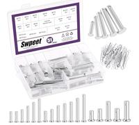Swpeet 51Pcs 18 Size M5 M6 M8 M10 M12 Zinc Plated Clevis Pins with Cotter Pin Assortment Kit, Single Hole Flat Head Clevis Pins Split Pins Hairpin Cotter Pin Fitting Hole Location Pin Clips Fastener