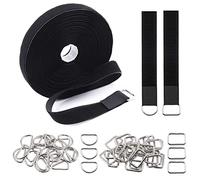 Swpeet 51Pcs Black Nylon Hook and Loop Straps with Metal Buckles, 1"x32ft Reusable Securing Cord Ties, Cut-to-Length Cinch Cable Ties for Home, Office