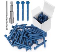 Swpeet 52Pcs 1/4" x 2-1/4" Slotted Hex Washer Head Concrete Screws Anchor with Hex Bit Socket and Drill Bit Assortment Kit, Self Tapping Cement Screws for Anchoring to Masonry Block Brick Stucco