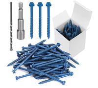 Swpeet 52Pcs 1/4" x 3-1/4" Slotted Hex Washer Head Concrete Screws Anchor with Hex Bit Socket and Drill Bit Assortment Kit, Self Tapping Cement Screws for Anchoring to Masonry Block Brick Stucco