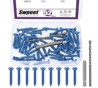 Swpeet 52Pcs 3/16" x 1-1/4" Flat Head Concrete Screw Anchors with Screwdriver Bit and Drill Bit Assortment Kit, Concrete Screws Self Tapping Cement Screws for Anchoring to Masonry Block Brick Stucco