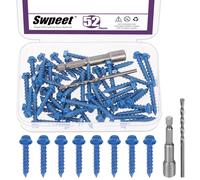 Swpeet 52Pcs 3/16" x 1-1/4" Slotted Hex Washer Head Concrete Screws Anchor with Hex Bit Socket and Drill Bit Assortment Kit, Self Tapping Cement Screws for Anchoring to Masonry Block Brick Stucco