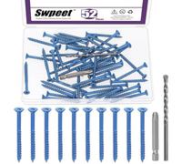 Swpeet 52Pcs 3/16" x 2-1/4" Flat Head Concrete Screw Anchors with Screwdriver Bit and Drill Bit Assortment Kit, Concrete Screws Self Tapping Cement Screws for Anchoring to Masonry Block Brick Stucco
