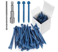 Swpeet 52Pcs 3/16" x 3-1/4" Slotted Hex Washer Head Concrete Screws Anchor with Hex Bit Socket and Drill Bit Assortment Kit, Self Tapping Cement Screws for Anchoring to Masonry Block Brick Stucco