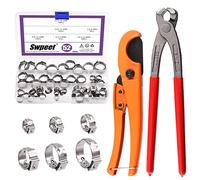 Swpeet 52Pcs 6 Sizes Single Ear Hose Clamps Assorment Kit, with 1Pcs Ear Clamp Pliers and 1Pcs PEX Pipe Cutter for Securing Pipe Hoses