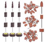 Swpeet 54Pcs 1/8" Shank Grinding Stone Set, 2 Shaped 2 Sizes of Sanding Drill Bit for Rotary Tool Flap Wheel, 4 Sizes 80 Grit Cone Shape Abrasive Sandpaper Flap Sanding Wheel for Grinding Polishing