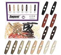 Swpeet 56Pcs 7 Colors 6.5mm Hole Wood Horn Toggle Buttons Assortment Kit, Olive Shape 2 Holes Toggle Buttons, Craft Wooden Sewing Button, DIY Accessories Vintage Oval Buckle for Clothing Scrapbooking