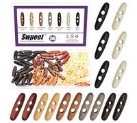 Swpeet 56Pcs 7 Colors 6.5mm Hole Wood Horn Toggle Buttons Assortment Kit, Olive Shape 2 Holes Toggle Buttons, Craft Wooden Sewing Button, DIY Accessories Vintage Oval Buckle for Clothing Scrapbooking