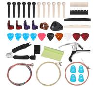 Swpeet 57Pcs Guitar Accessory Kit - Includes Picks, Strings, Capo, String Cutter, Bridge Pins, Pick Holder, Bones Saddle & Nut, Finger Tips Protectors for Guitar Players