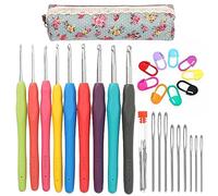 Swpeet 59Pcs Crochet Hook Set - Portable Kit With Ergonomic Hooks for Beginners, Adults and Kids - Includes Yarn, Cable Needles and Small Hooks
