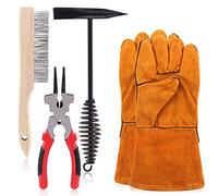 Swpeet 5Pcs 10 Inch Scratch Wire Brush, Welding Hammers Slag Removal Tool With Gloves, 8 Inch Plier and 10 Inch Chipping Hammer With Steel Coil Spring Handle