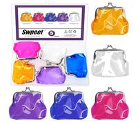 Swpeet 5Pcs 5Colors Clear Kiss Lock Change Pouch Kit, Waterproof PVC Transparent Coin Purse, Small Plastic Clear Wallet, Vintage Mini Money Bags, Portable Coin Bags for Keys/Coin/Cash Carrying