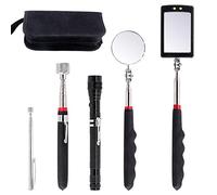 Swpeet 5Pcs Magnetic Telescoping Pick-up Tool Kit with Carry Case, 360 Swivel Adjustable Inspection Mirror, 15lb and 1lb Pick Up Rod and Telescoping Flexible LED Flashlight (Batteries Included)