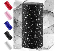 Swpeet 6 Inch by 50 Yards Black Glitter Tulle Fabric Roll, Fabric Spool Sparkling Tulle Ribbon, Netting Polyester Spool for DIY Birthday Party Wedding Decorations Christmas Craft Supplies