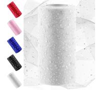 Swpeet 6 Inch by 50 Yards White Glitter Tulle Fabric Roll, Fabric Spool Sparkling Tulle Ribbon, Netting Polyester Spool for DIY Birthday Party Wedding Decorations Christmas Craft Supplies