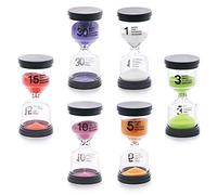 Swpeet 6 Pack 6 Colors Sand Timer Hourglass Sandglass Timer Assortment Kit, 1 min/3 mins/5 mins/10 mins/15 mins/30 mins Sand Clock Timer for Home Office Kitchen Kids Games Classroom
