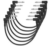Swpeet 6 Pcs 1/4" Inch Black TS Right Angle Guitar Patch Cables - Professional Effect Pedal Cable Cord, Noise Free and Super Durable