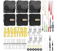 Swpeet 6 Pcs Clock Movement Kit, 6 Movements with Hooks, Hands & Mounting Hardware, Numerals for DIY Clock