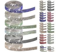 Swpeet 6 Rolls 6 Color 4 Rows Self Adhesive Rhinestone Ribbon Strips, Bling Crystal Rhinestone Diamond Ribbon Stickers, Rhinestone Tape Wrap, Diamond Rhinestone Roll for Crafts Phone Decoration