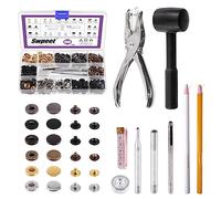 Swpeet 60 Sets Leather Snap Fasteners and Hole Punch Pliers with 4Pcs Fixing Tools Assortment Kit, Metal Snaps Press Studs for Clothes, Jackets, Jeans
