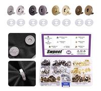 Swpeet 60 Sets Magnetic Button Clasps Snaps, 14MM Metal Fastener Clasps Gold Silver Bronze Black DIY Craft Sewing Knitting Buttons Sets for Sewing, Purses, Bags, Clothes, Leather