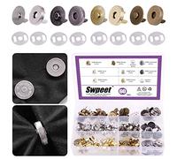 Swpeet 60 Sets Magnetic Button Clasps Snaps, 18MM Metal Fastener Clasps Gold Silver Bronze Black DIY Craft Sewing Knitting Buttons Sets for Sewing, Purses, Bags, Clothes, Leather