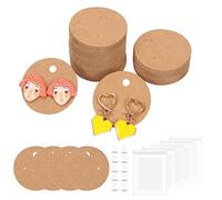 Swpeet 600Pcs Kraft Paper Earring Display Cards Assorment Kit, 4CM-1.6 Inch Round Earring Holder Cards with Earring Backs and Self-Seal Bags, Ear Studs Holder Cards for Ear Studs and Earrings Display