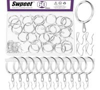 Swpeet 60Pcs 25mm/1" Inner Diameter Sliver Metal Curtain Ring with Pin-on Drapery Hooks Assortment Kit, Drape Sliding Eyelet Ring Metal Curtain Hooks, for Window Door Shower Curtains