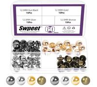 Swpeet 60Pcs 4 Colors 12.5mm Alloy Half Ball Domed Antique Buttons Assortment Kit, Round Shank Blazer Buttons, Half-Domed Metal Sewing Button for Clothing Decoration DIY Crafts