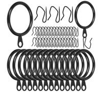 Swpeet 60Pcs 43mm/1.7" Inner Diameter Black Metal Curtain Ring with Pin-on Drapery Hooks Assortment Kit, Drape Sliding Eyelet Ring Metal Curtain Hooks, for Window Door Shower Curtains