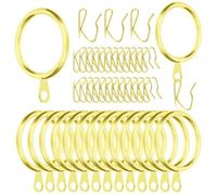 Swpeet 60Pcs 43mm/1.7" Inner Diameter Gold Metal Curtain Ring with Pin-on Drapery Hooks Assortment Kit, Drape Sliding Eyelet Ring Metal Curtain Hooks, for Window Door Shower Curtains