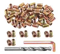 Swpeet 60Pcs 5/16” - 18 x 20mm Carbon Steel Color Zinc Plated Wood Inserts and 11mm Twist Drill with 1Pcs Wrench Assortment Kit, Bolt Furniture Screw in Nut Threaded Hex Socket Drive