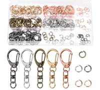 Swpeet 60Pcs 5 Colors Lobster Claw Clasps with Jump Rings Assortment Kit, Black/Silver/Bronze/Gold/Rose Gold Swivel Clasps Lanyard Snap Hook, D-snap Hook Keychain Clips for Keys Bag DIY Crafts