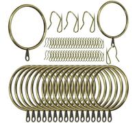 Swpeet 60Pcs 50mm/2" Inner Diameter Bronze Metal Curtain Ring with Pin-on Drapery Hooks Assortment Kit, Drape Sliding Eyelet Ring Metal Curtain Hooks, for Window Door Shower Curtains