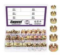 Swpeet 60Pcs 6 Sizes Color Zinc Grade 4.8 Carbon Steel M10 M12 M14 M16 M18 Hexagon Slotted Nuts Assortment Kit, Hex Castle Nuts Hex Nuts for Moto Car Furniture Fasteners Repair