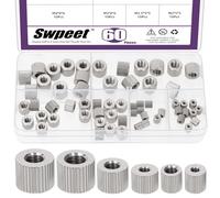 Swpeet 60Pcs 6 Sizes M2 M2.5 M3 M4 M5 M6 Carbon Steel Flat Head Through Hole Knurled Thumb Nuts Kit, Female Thread Round Knurled Thumb Nuts, Hand Tighten Knob Fasteners for Locking Adjustment