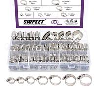 Swpeet 60Pcs Assorted Sizes Hose Clamps Kit, 304 Stainless Steel Adjustable 6-38mm Range Worm Gear Hose Clamp Perfect for Plumbing, Automotive and Mechanical Applications