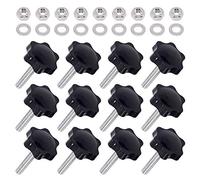 Swpeet 60Pcs M4 x 30 Hex Shaped Male Thread Metal Clamping Hand Star Knobs with 304 Stainless Steel Hex Nuts and Flat Washer Assortment Kit, Clamping Screw Plastic Screw-On Handle (M430)