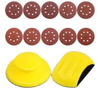 Swpeet 62Pcs 10 Sizes 5 Inch 8 Hole Sanding Discs Sandpaper Hook and Loop Pads with Round and Mouse-Shaped Hand Sanding Blocks for Circular Sander Grits - 40/60/80/100/120/180/240/320/400/800 Grits