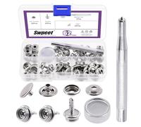 Swpeet 62Pcs Canvas Snap Kit, Stainless Steel Marine Grade Canvas and Upholstery Boat Cover Snap Button Fastener Kit Including 3/8" Sockets 13mm Metal Screws Caps Anvil 3" Flaring Tool for Boat Cover